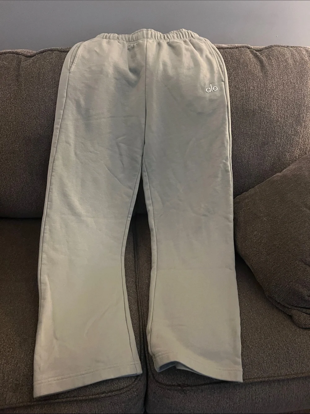 ALO Yoga Sage Green Track Pants with Embroidered Logo